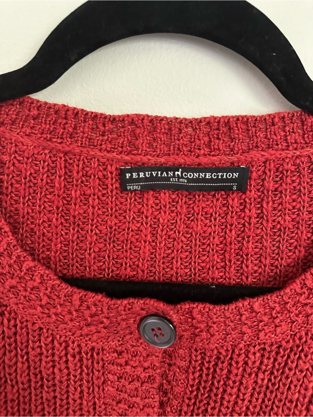Peruvian Connection Pima Cotton Cardigan Button Knit Sweater Size Small Boho Red - Picture 3 of 7